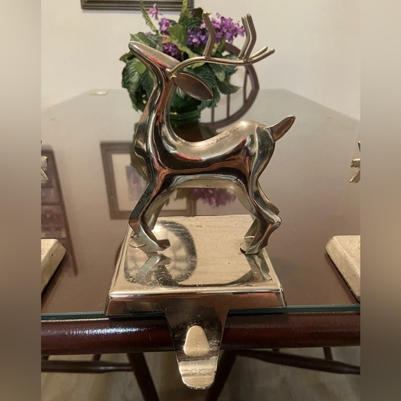 Christmas Stocking Holder 3pc Set with Reindeer and Snowflakes - Silver Finish - Picture 2 of 4